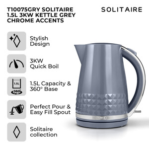 Tower Solitaire Grey Kettle 1.5L